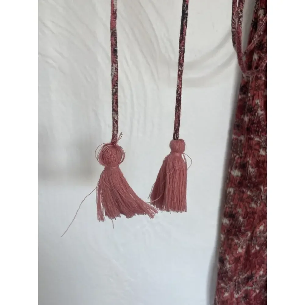 Zara Trafaluc Pink Floral Short Crinkle Sun Romper V Neck Tassel Tie‎ Size XS - Picture 4 of 8